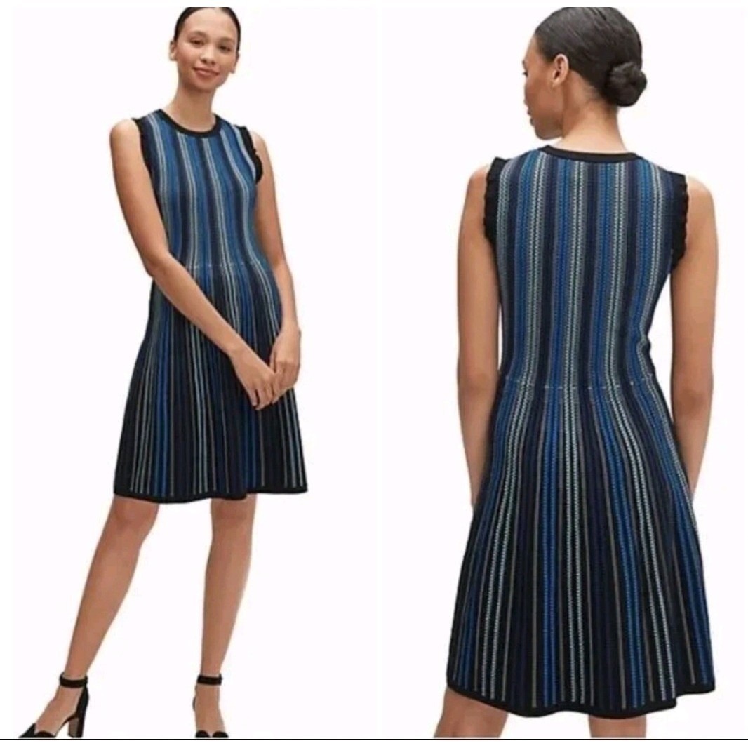 Kate Spade New York Blue Stripe Sleeveless Fit & Flare Knit Dress Size M